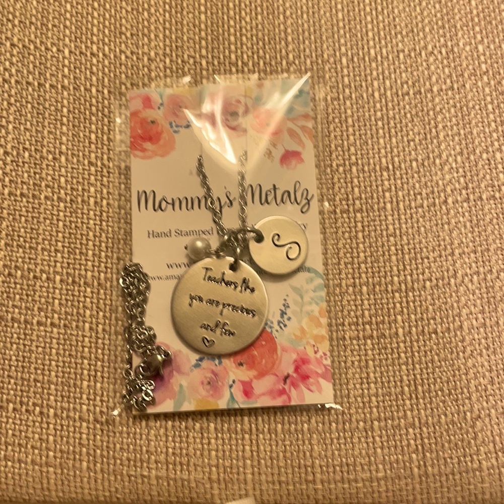 Teacher gift. Teacher necklace letter S